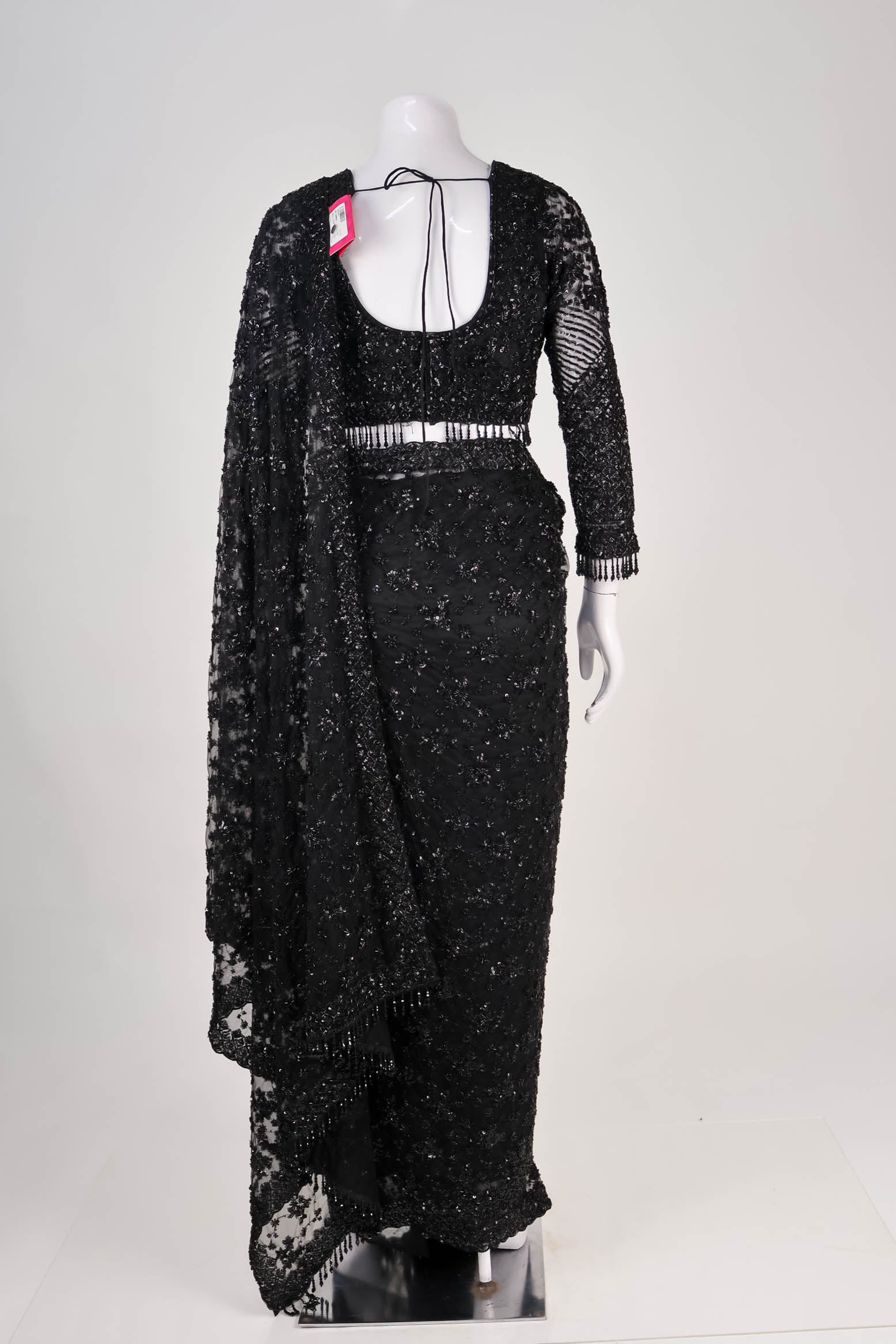 Midnight Black Embellished Net Saree