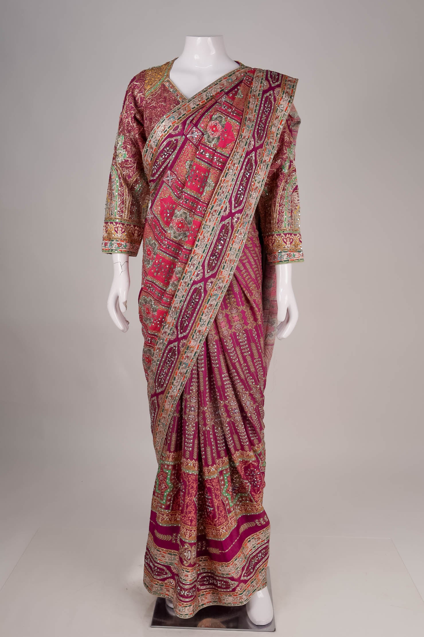 Magenta & Gold-Embroidered Saree