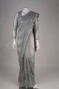 Metallic Silver Net Saree with Intricate Sequin & Crystal Detailing