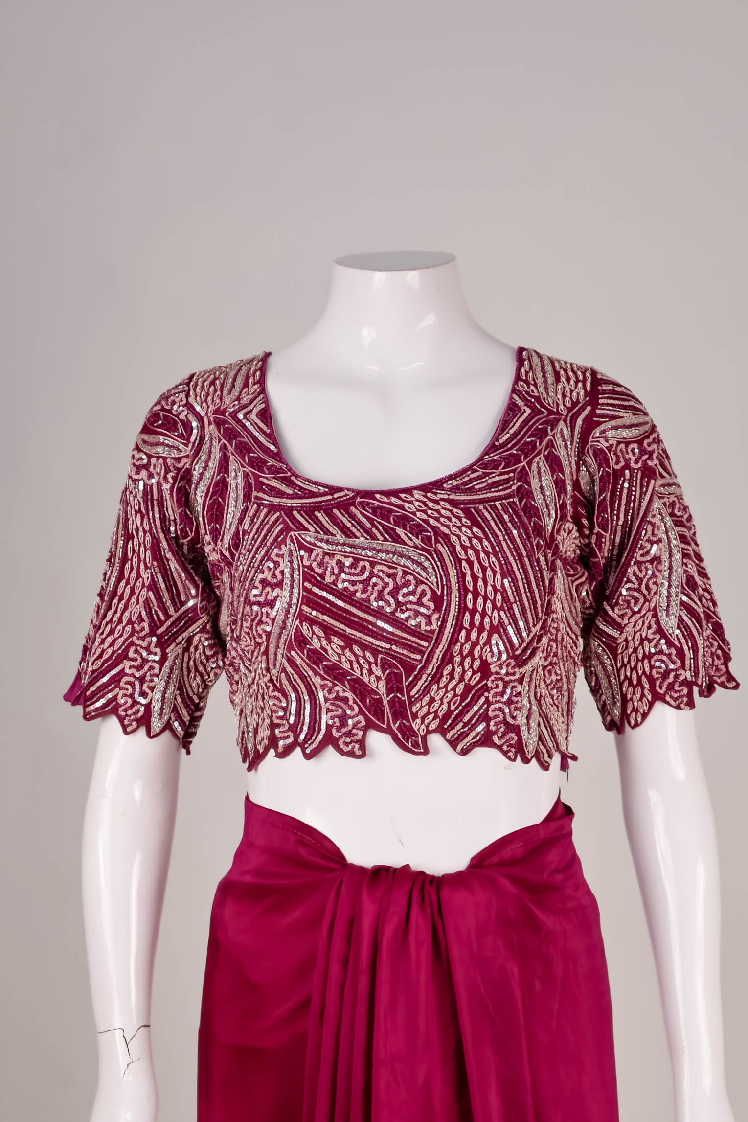 Wine Silk Saree with Abstract Metallic Embroidery