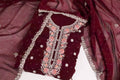 Deep Wine Burgundy Embroidered Salwar Suit Set with Sequinned Dupatta