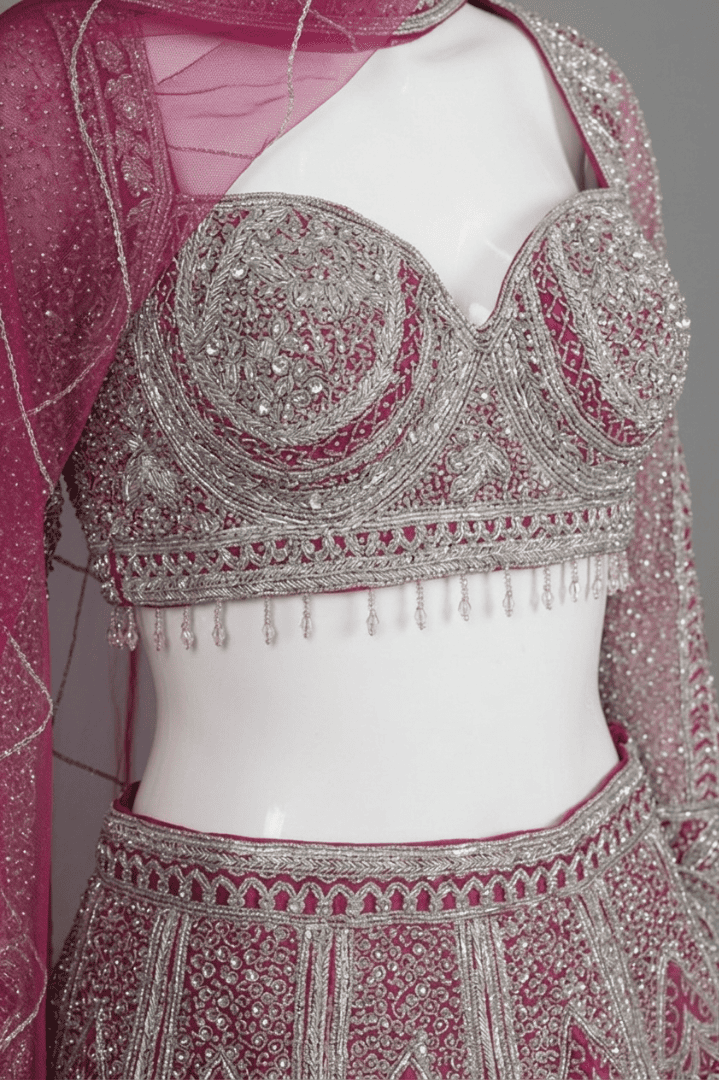 Radiant Rani Pink & Silver Embroidered Lehenga Choli with Dupatta