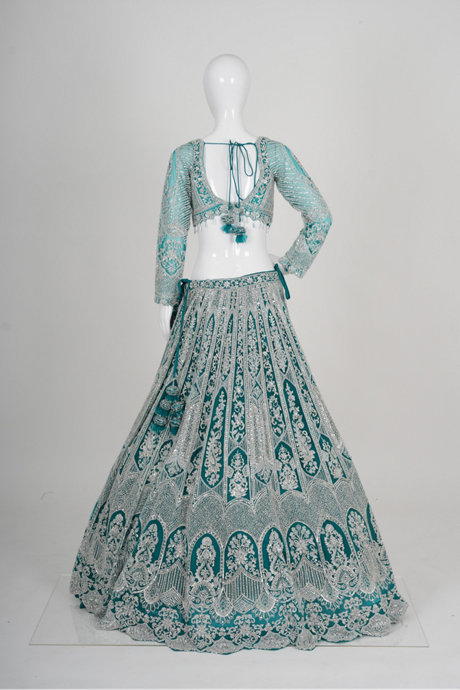 Elegant Teal Embroidered Lehenga Choli with Dupatta