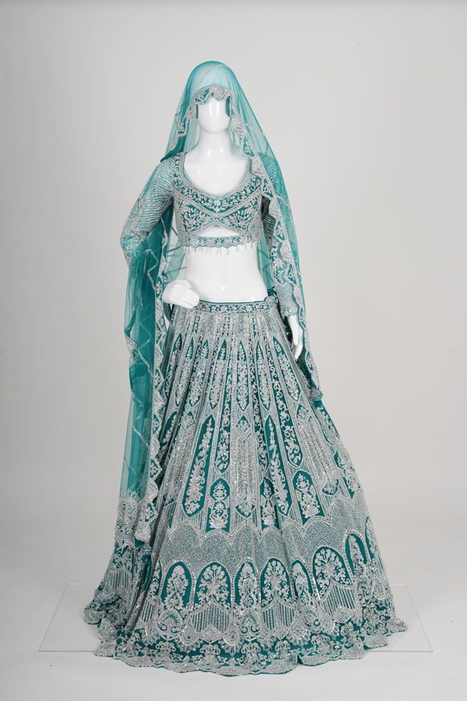 Elegant Teal Embroidered Lehenga Choli with Dupatta
