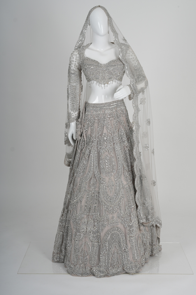 Dazzling Silver-Grey Embroidered Lehenga Choli with Dupatta