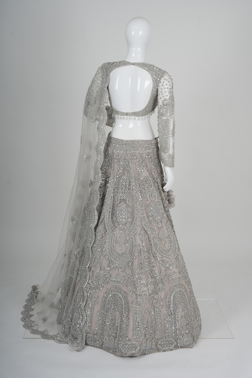Dazzling Silver-Grey Embroidered Lehenga Choli with Dupatta