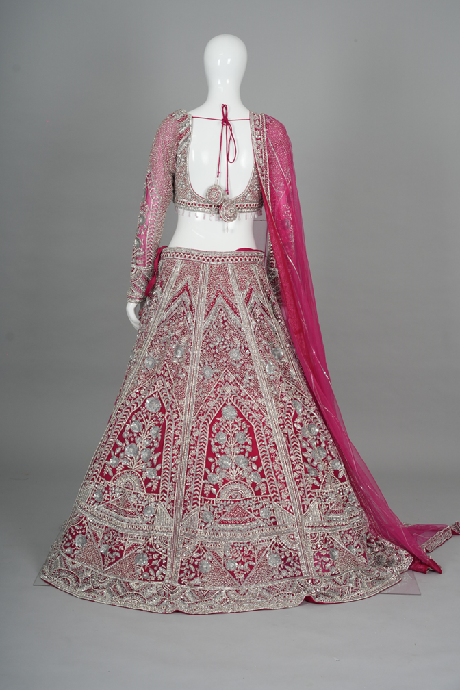 Radiant Rani Pink & Silver Embroidered Lehenga Choli with Dupatta