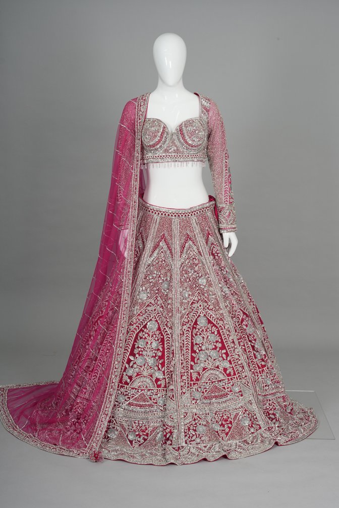 Radiant Rani Pink & Silver Embroidered Lehenga Choli with Dupatta