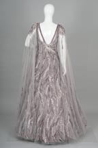 Ethereal Mauve-Grey Embellished Gown with Drape Sleeves