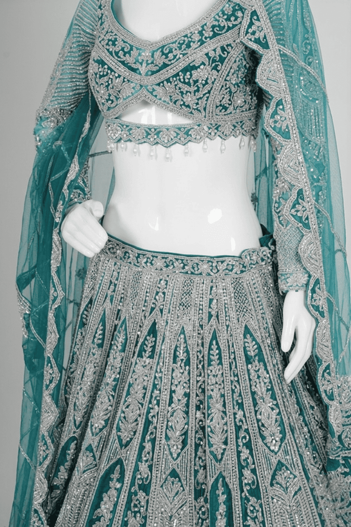 Elegant Teal Embroidered Lehenga Choli with Dupatta