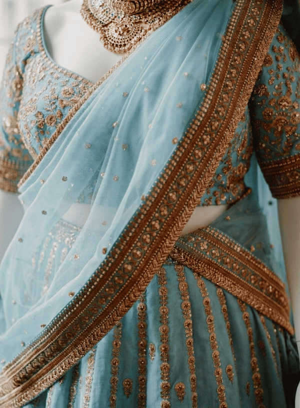 Navy Blue Satin Chinon Saree