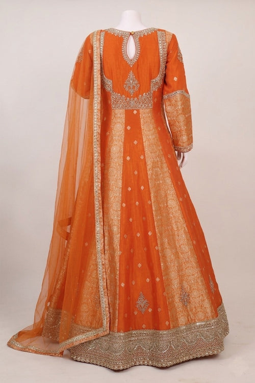 Dazzling Orange Brocade Gown with Dupatta